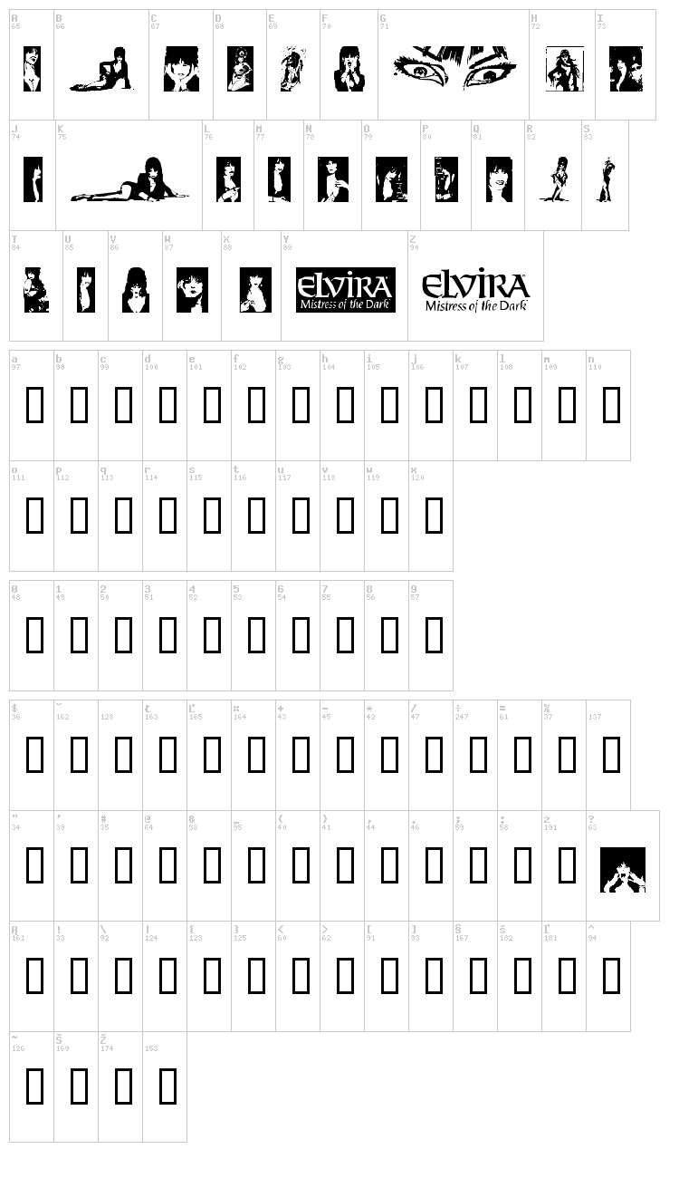 Elvira Dingbats font map